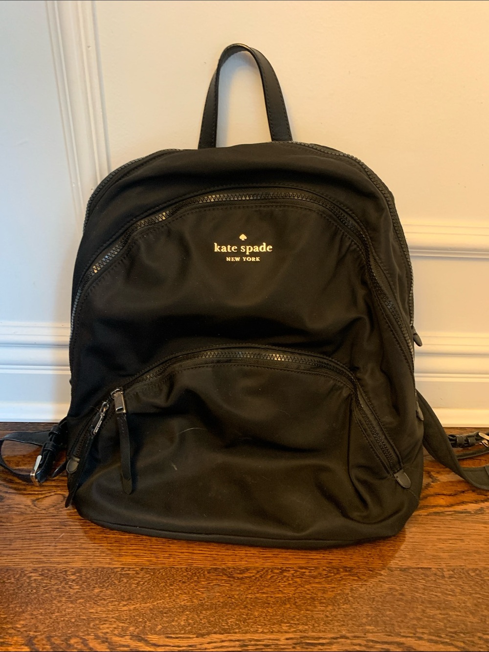 kate spade Black Nylon Backpack with Front Zip Pockets